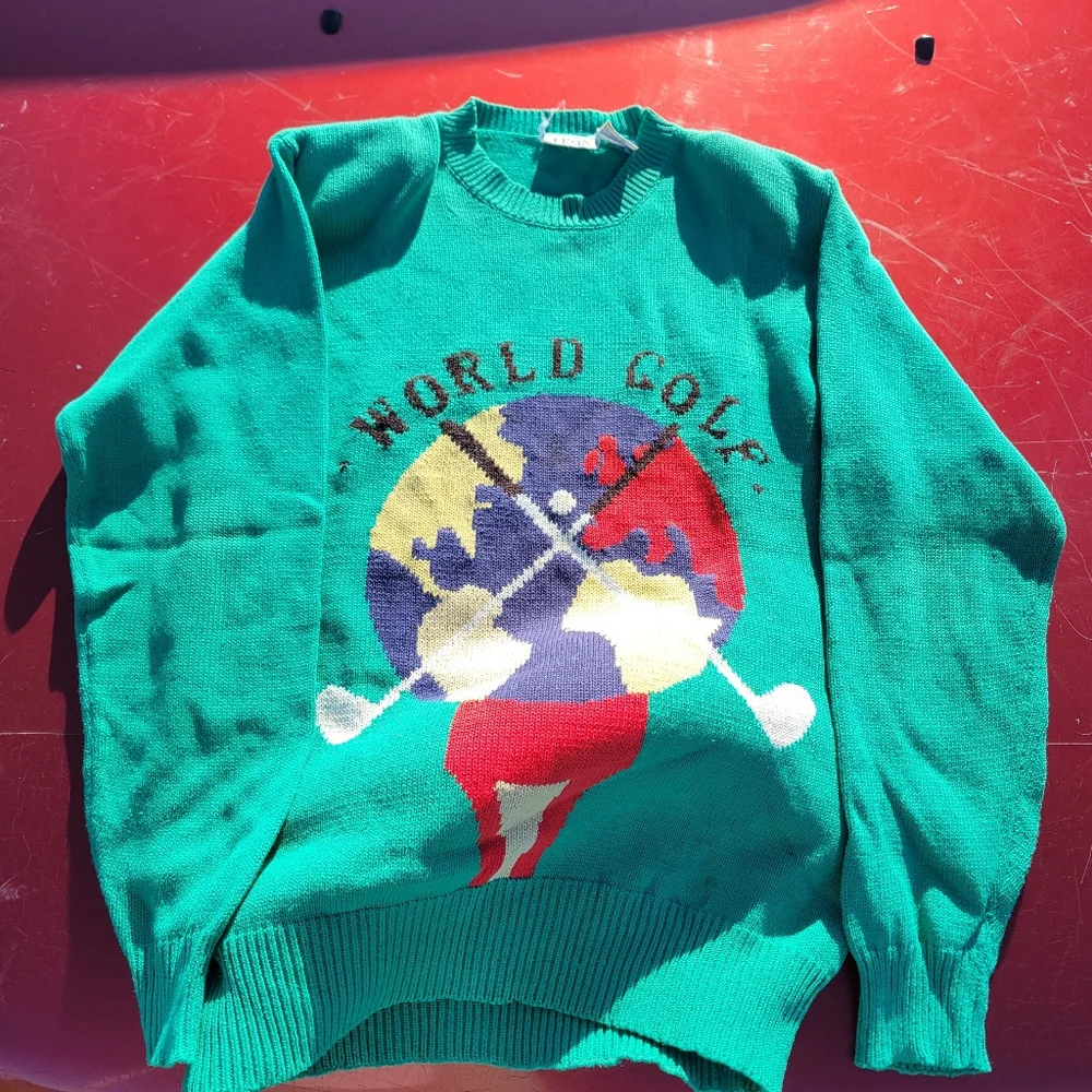 Vintage 90s women's pullover sweater golf leon Levin green sweater size medium - Picture 6 of 12